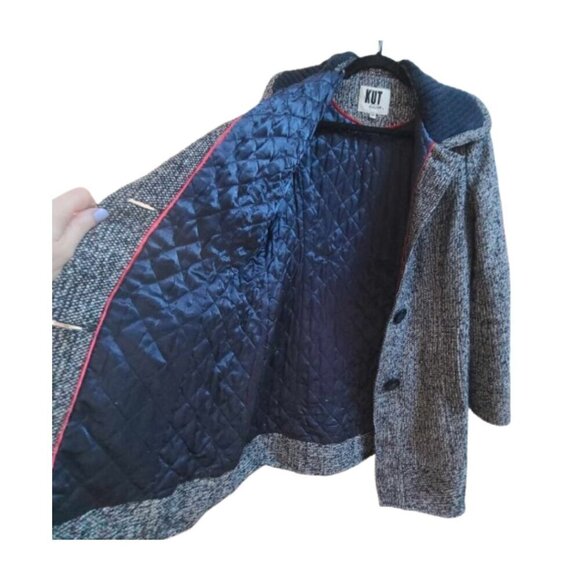 Kut From the Kloth Tweed Peacoat Minimalist Quiet Luxury Dark Academia LARGE L - Picture 3 of 10